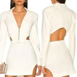 H:ours Women's Ivory Front Hook Padded Shoulders Kitt Asymmetric Blazer Size XS